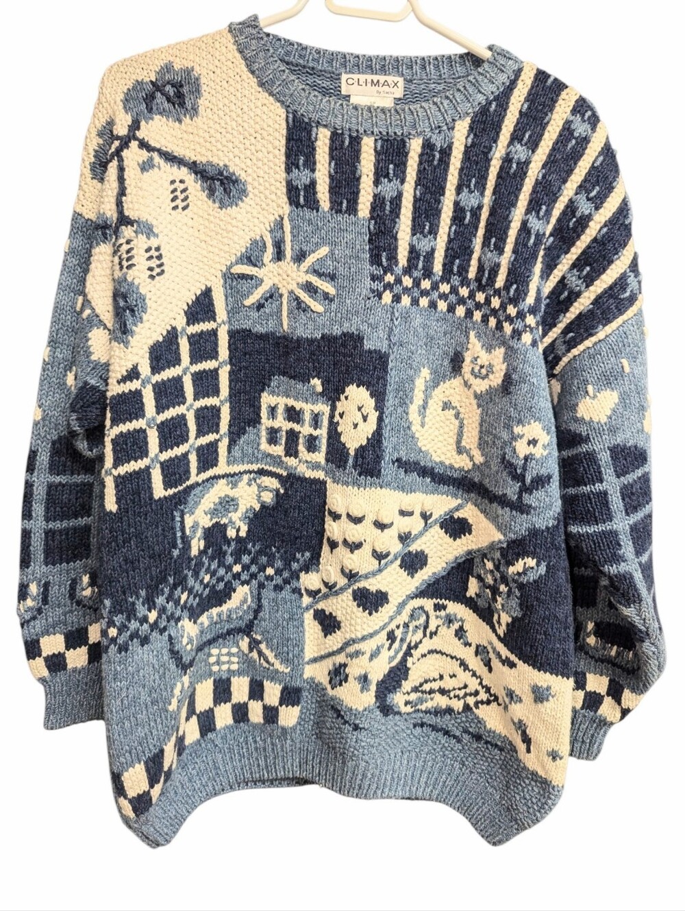Vintage Climax by Sacha Cat Cottage Novelty Knit Sweater Small